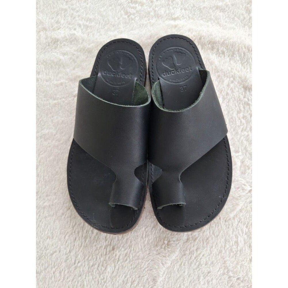 Duckfeet Mando Black Leather Toe Loop Sandals Womens EU 37 US 6.5-7 Danish
